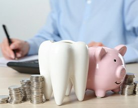 Piggy bank and coins