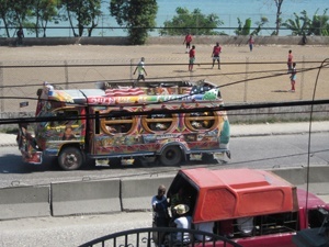 Beach and painted bus