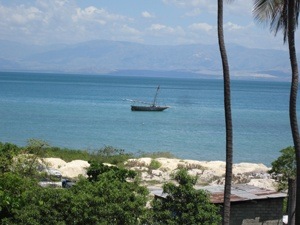 Ocean view with boat at sea