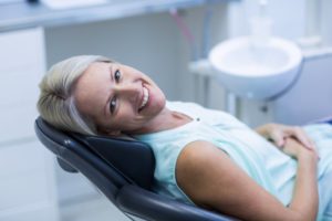 Woman in the dental chair.